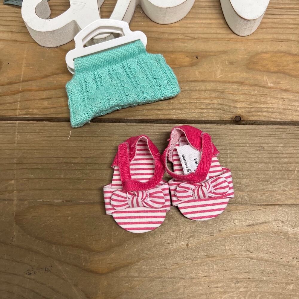 American Girl Doll Maryellen Flamingo Swimsuit Set Striped Sandals